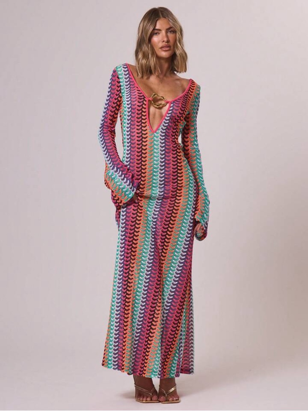 Muse Multicolor Crochet Maxi Dress - Pink, Turquoise, Purple, Orange